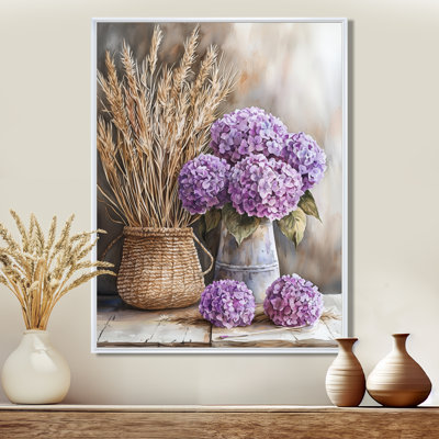 Mullen hortensias et bouquet d'herbes de pampa II - hortensia, art mural