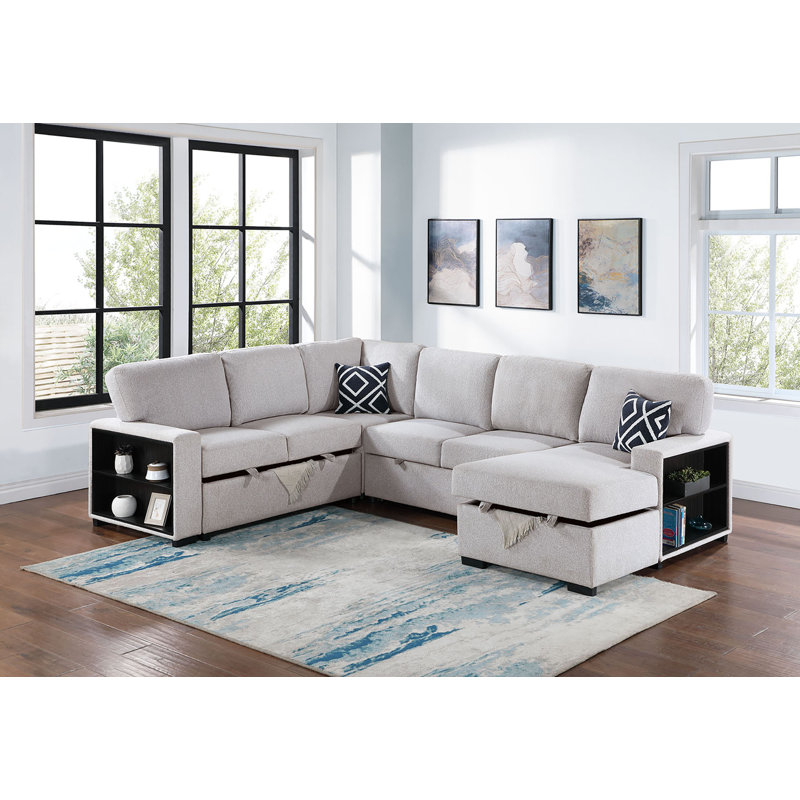 4-Piece Convertible Sectional, Cream Boucle