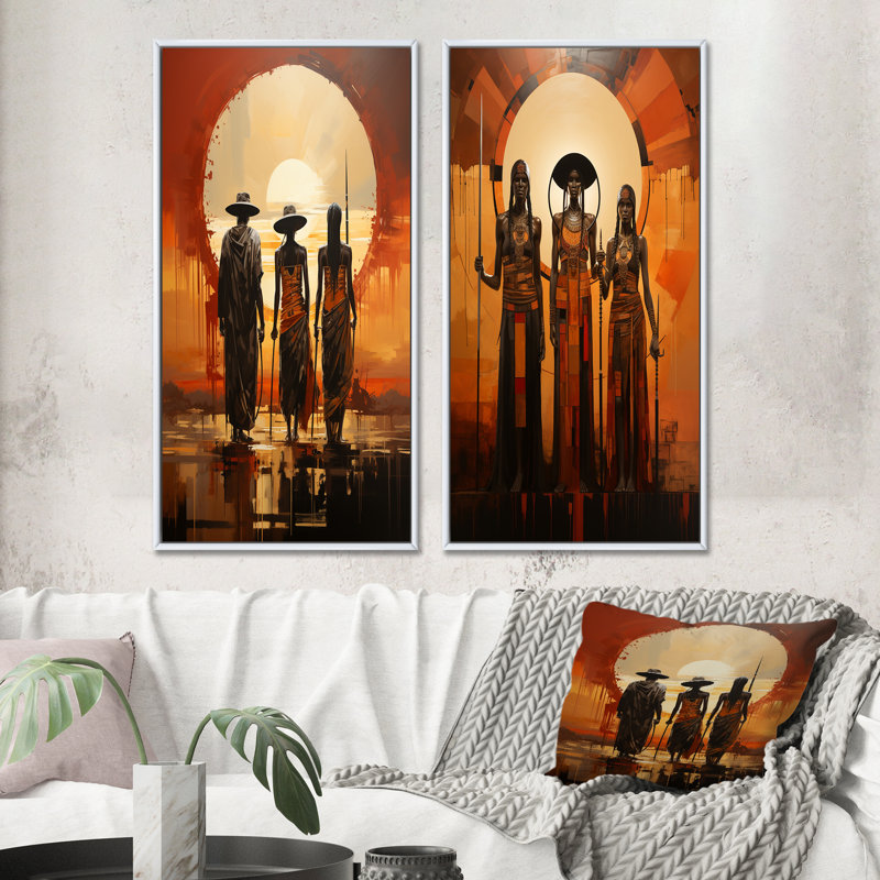 «Native American Art Tribal Vision», 2 pièces, Cadre blanc, H 40 po x l 40 po
