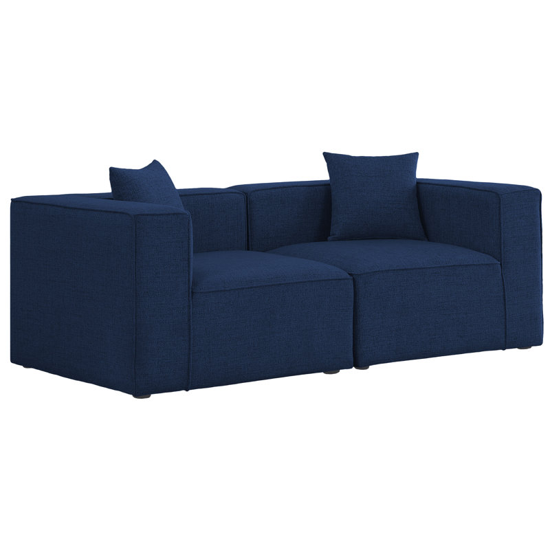 Canapé modulaire Cube, Tissu texturé en lin bleu marine