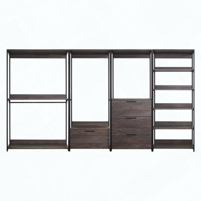 Système d'organisation en bois avec cadre en métal thermolaqué et rangement profond
