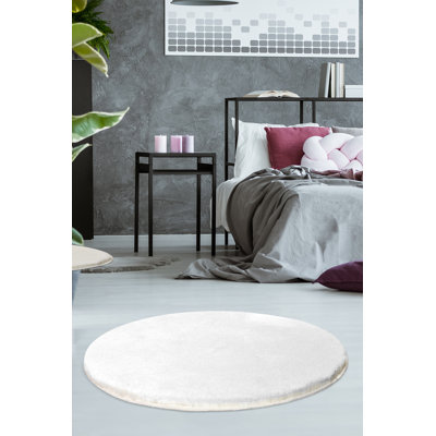 Tapis rond en acrylique de qualité supérieure, 35,4 pouces de diamètre | 100% acrylique, hauteur des poils de 0,7 à 1,2 po | Sous-couche antibactérienne et antidérapante en latex | Lavable à la machine, couleur blanche | Parfait pour le salon et la