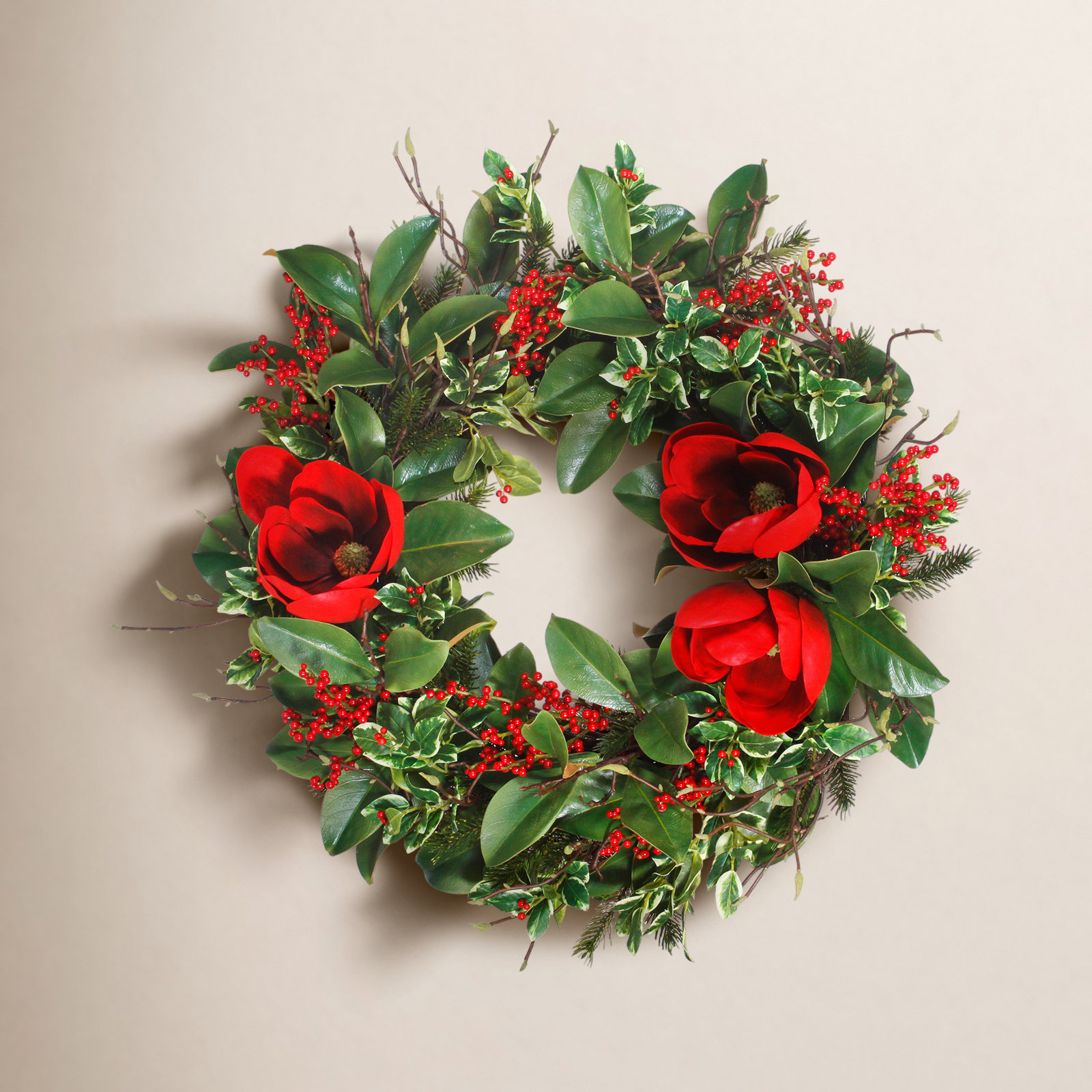 32'' Faux Magnolia Polyester Wreath