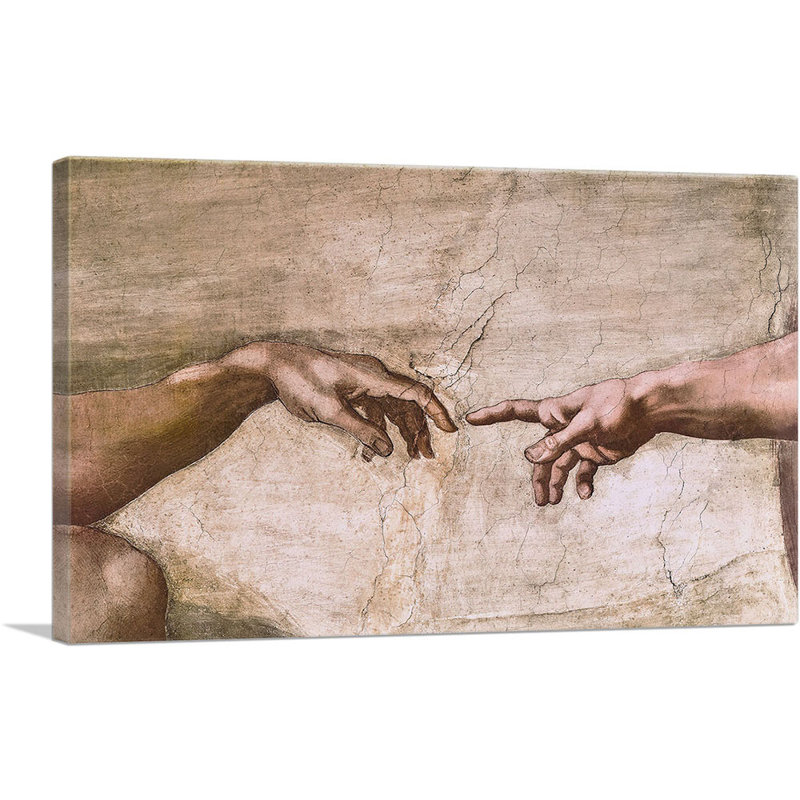 «Sistine Chapel Ceiling God and Adam Hands Détail» par Michelangelo - reproduction d'art sur toile tendue
