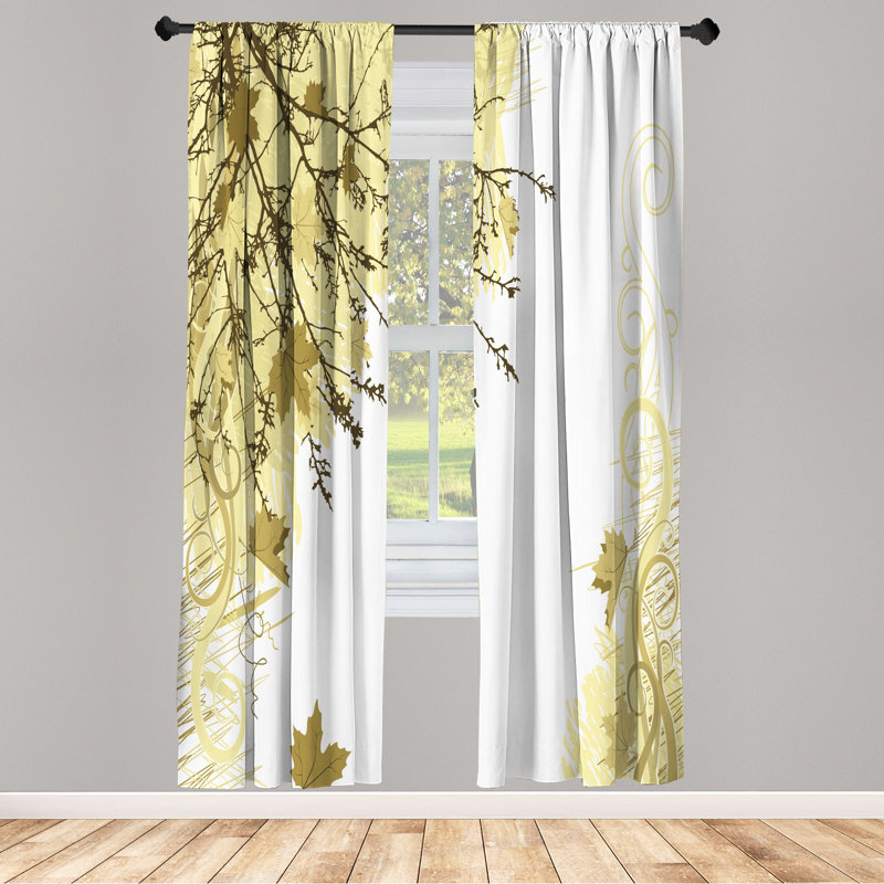 Ebern Designs Nature Curtains, Fall Earth Tones Autumn Leaf, Pair of 28", Dark Khaki, 28" W x 95" L