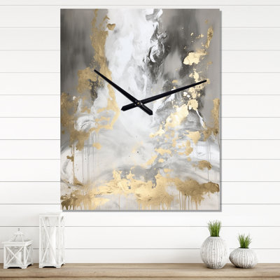 Or et blanc abstrait I - très grandes horloges murales abstraites