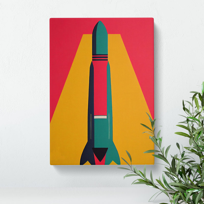 Artistic Spaceship Rocket No.5 - Wall Art, 60cm H x 40cm W, Wrapped Canvas