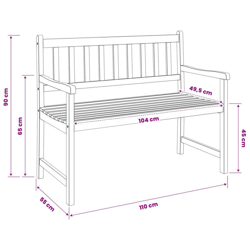 vidaXL Garden Bench Natural Solid Acacia Wood Seating Outdoor Patio Furniture