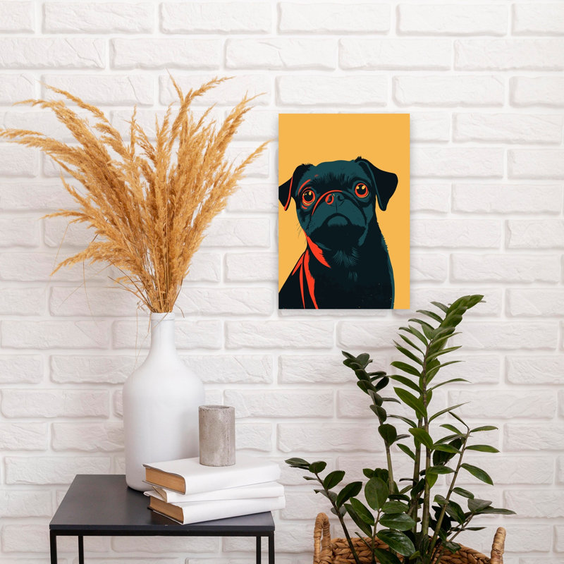 «Curious Pug Gaze», art mural moderne, H 18 po x l 12 po