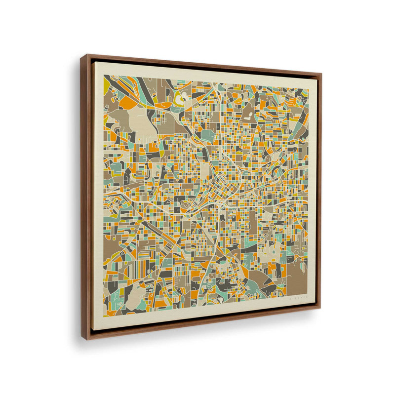 «Atlanta Map» par Jazzberry, reproduction d'art bleue, H 20 po x l 20 po, Impression encadrée sans passe-partout, Brun