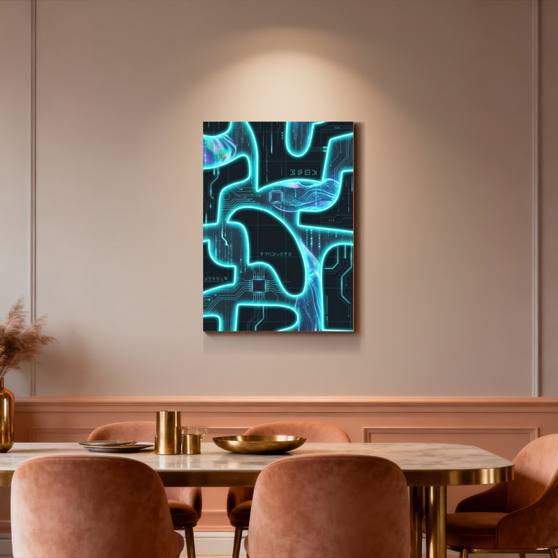«Neon Circuit Board», technologie abstraite, impression sur toile tendue sur toile, ensemble de 1, H 40 po x l 28 po