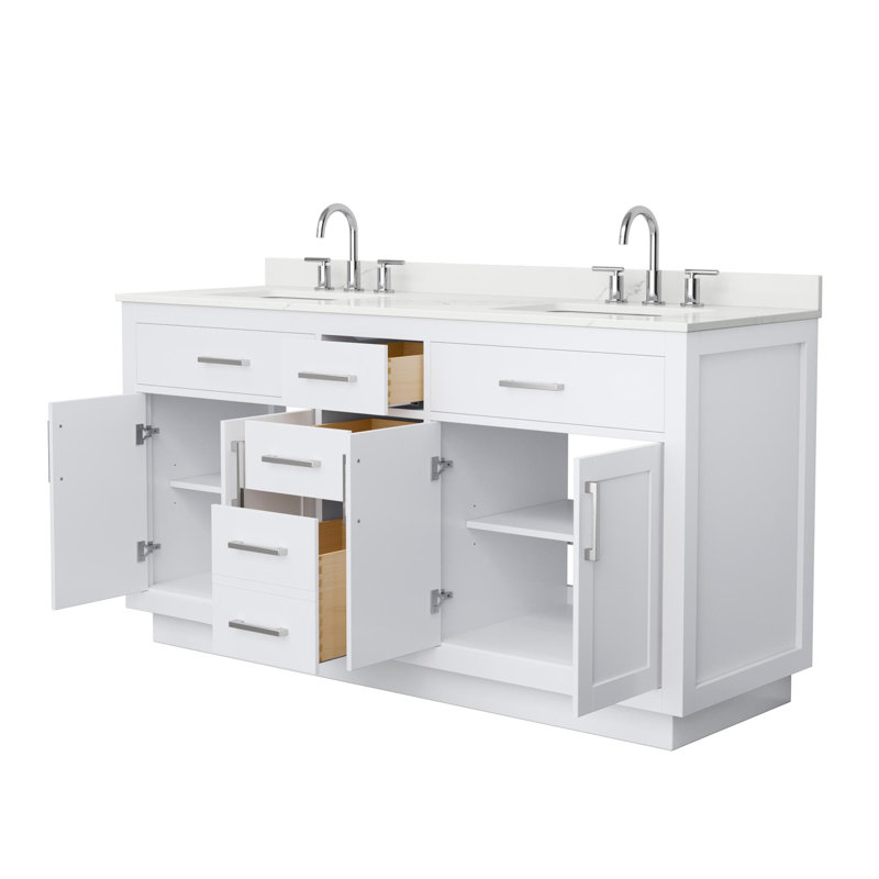 Beckett TK 66'' W Double Vanity, Dark Gray, Brushed Nickel, White Cultured Marble