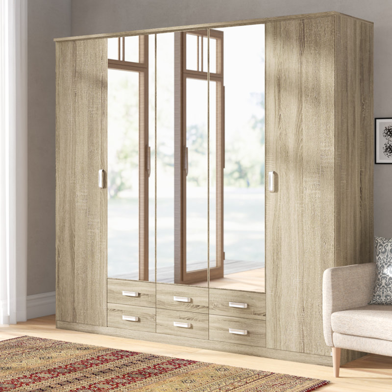 Gandra 5 Hinged Door Wardrobe 226 cm Oak Sonoma 6 Drawer, Mirror INCL. Delivery and Assembly