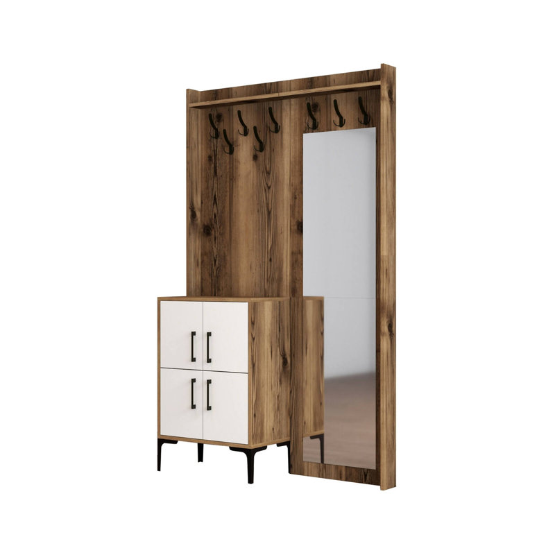 Stockton 120.3 cm W Hall Tree with Shoe Storage, Walnut/White