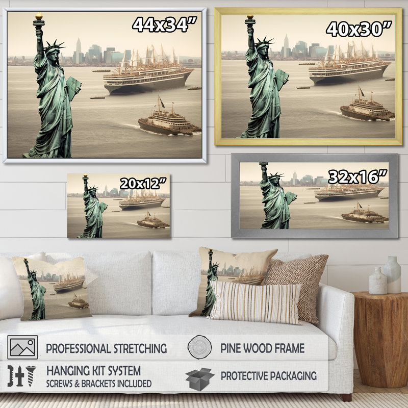 Statue de la liberté rétro de New York, Toile tendue, H 34 po x l 44 po x P 1,5 po