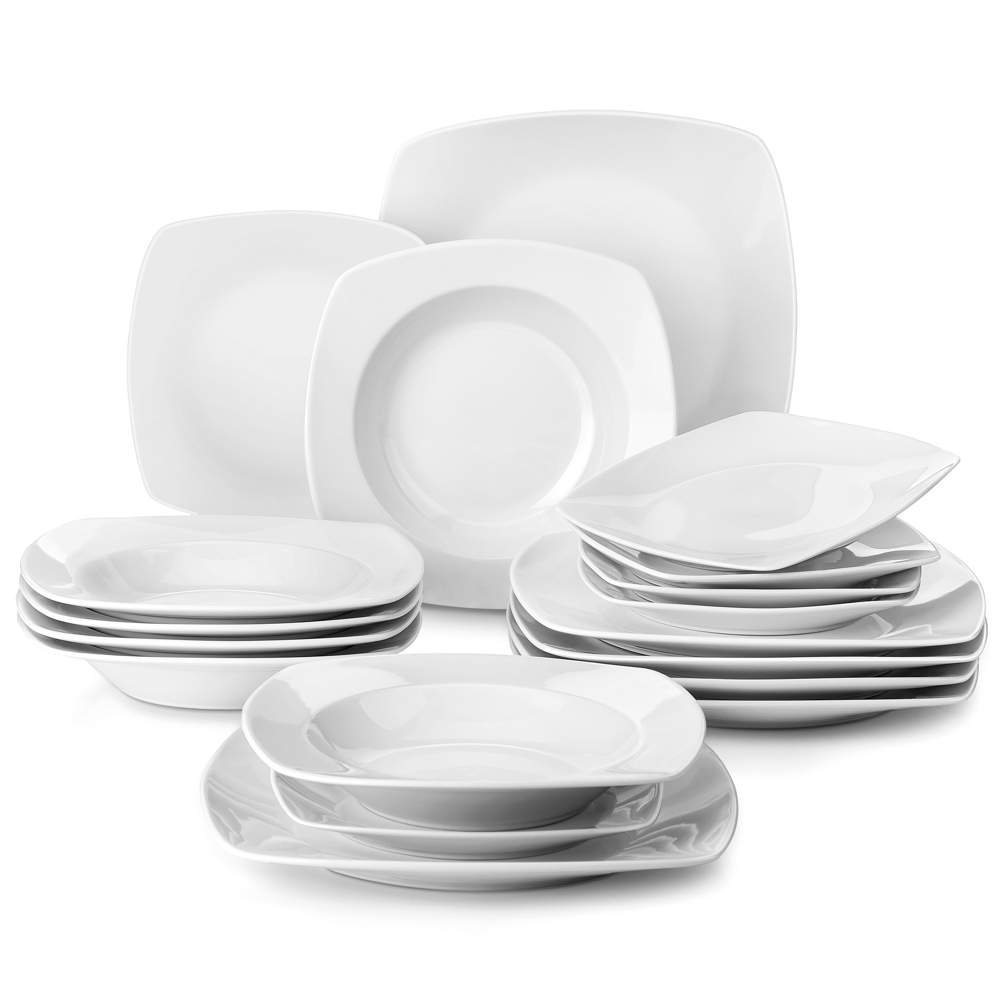 MALACASA Dishes Set for 4, 16 Piece Bone China White Plates and