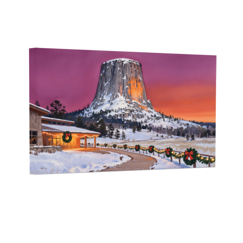 Christmas Winter Sunset Devil's Tower Christmas Scene, 12" H x 18" W