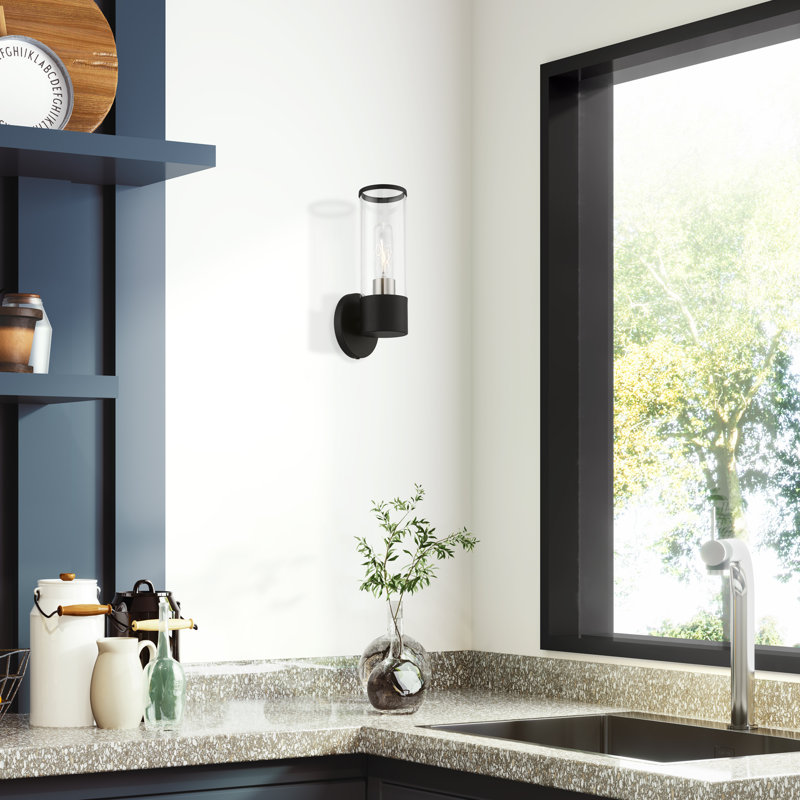 Christofer Steel Armed Sconce, Black/Brushed Nickel