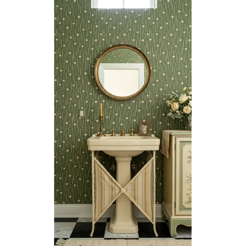 Papier peint crème avec rayures verticales vert olive, Textured Non-Pasted