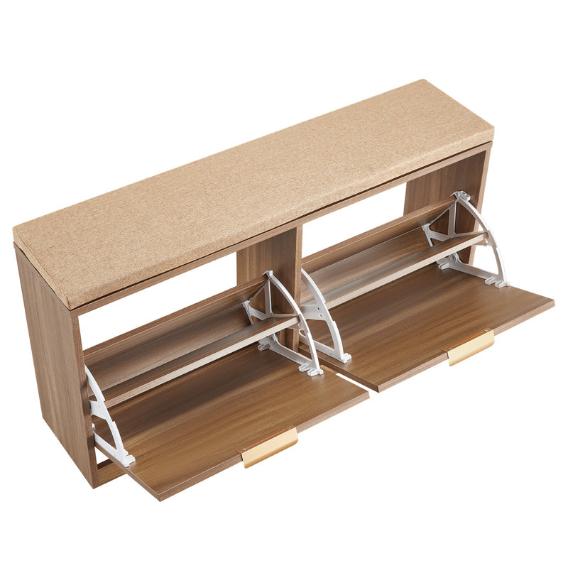 Entryway Shoe Storage Bench 38.9x9.4x19.7 Inch Rattan-Like Rack with Flip Drawer