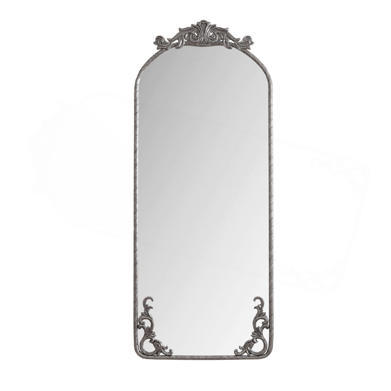 Arched Full Body Mirror With Vintage Ornate Carved Applique On Top And Bottom, Hanging Wall Mounted Mirror, For Living Room Bedroom Retro Home Decor Mirror