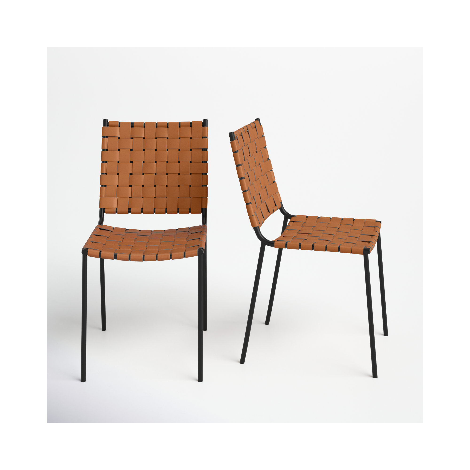 Ryland Upholstered Side Chair, Cognac Genuine Leather, Black