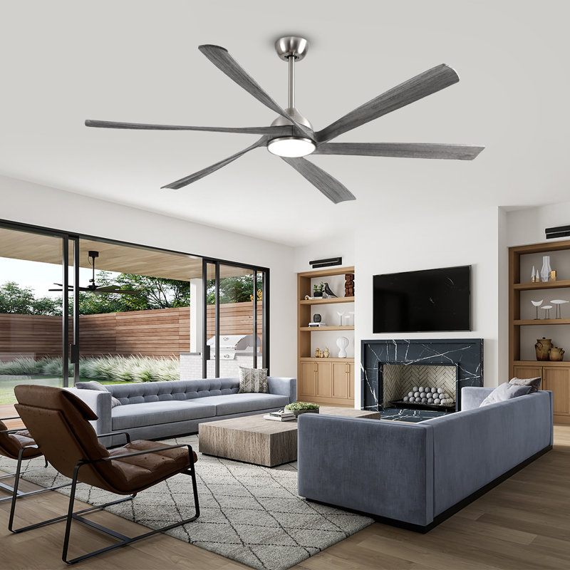 Ventilateur de plafond en bois massif à 6 pales Smart Modern avec télécommande, moteur à courant continu réversible et lumière DEL à intensité variable