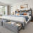 Francille Upholstered Bed Frame with 2 Drawers, 2-Tier Storage Headboard with Side Pockets-1327195142-1288052886