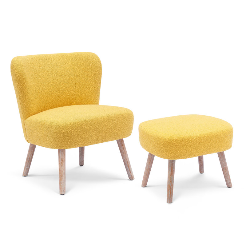 Upholstered Side Chair with Ottoman, Mustard Polyester Blend