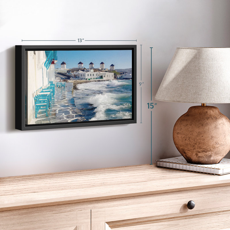 " Mykonos Seaside Cafe Canvas Print ", 9" H x 13" W