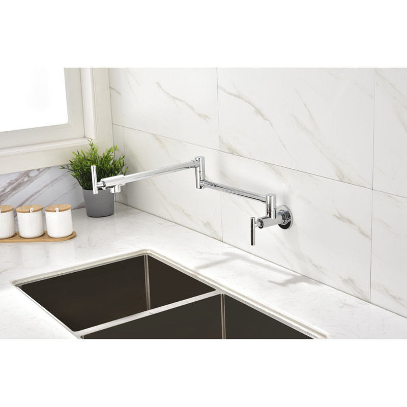 Pot Filler - Brass Content, Double Handle, Stable Control Wall Mount Brass, Drip Finish, Brushed Nickel