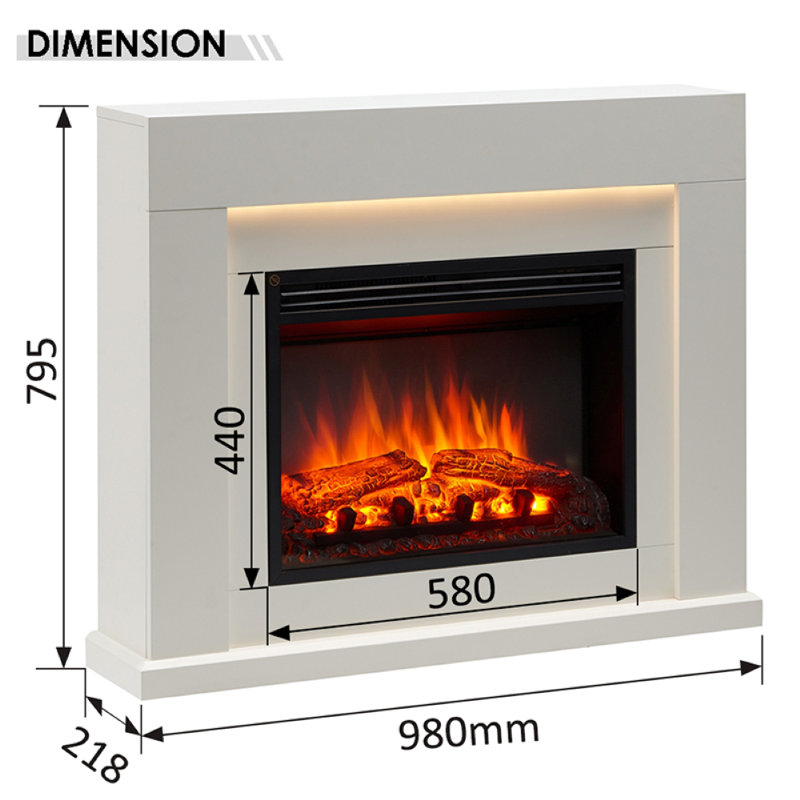 FLAMME Madura Electric Fireplace with surround with 2kW Fireplace Heater Espresso Oak Multiple Colours Available, White