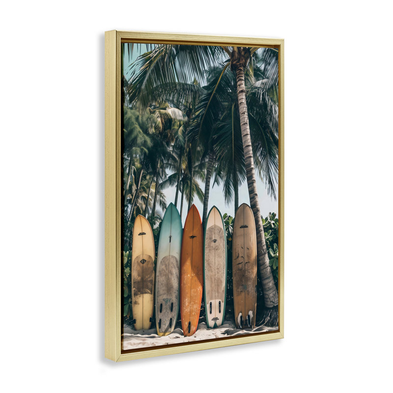 Cadre flottant de planche de surf rétro, design par LSR Design Studio, H 25 po x l 17 po, Cadre flottant métallique doré