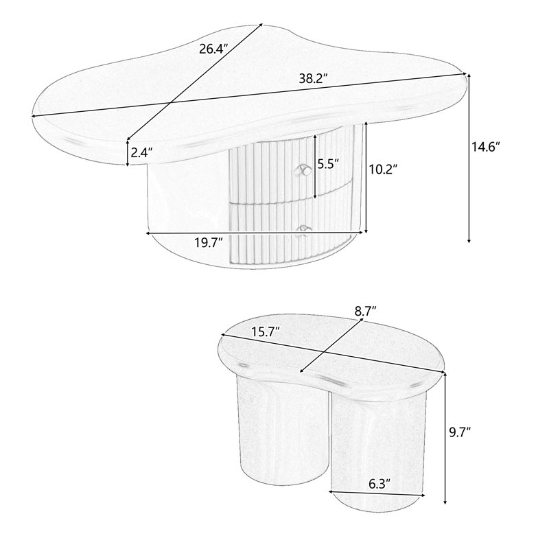 3-piece Cloud Coffee Table - With 2 Drawers And 2 Small Stools
