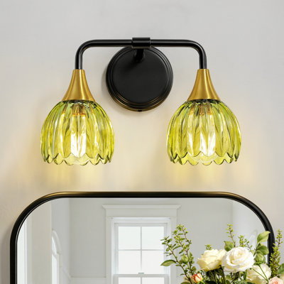 Luminaire de meuble-lavabo moderne 21 "avec abat-jour en verre pétale vert