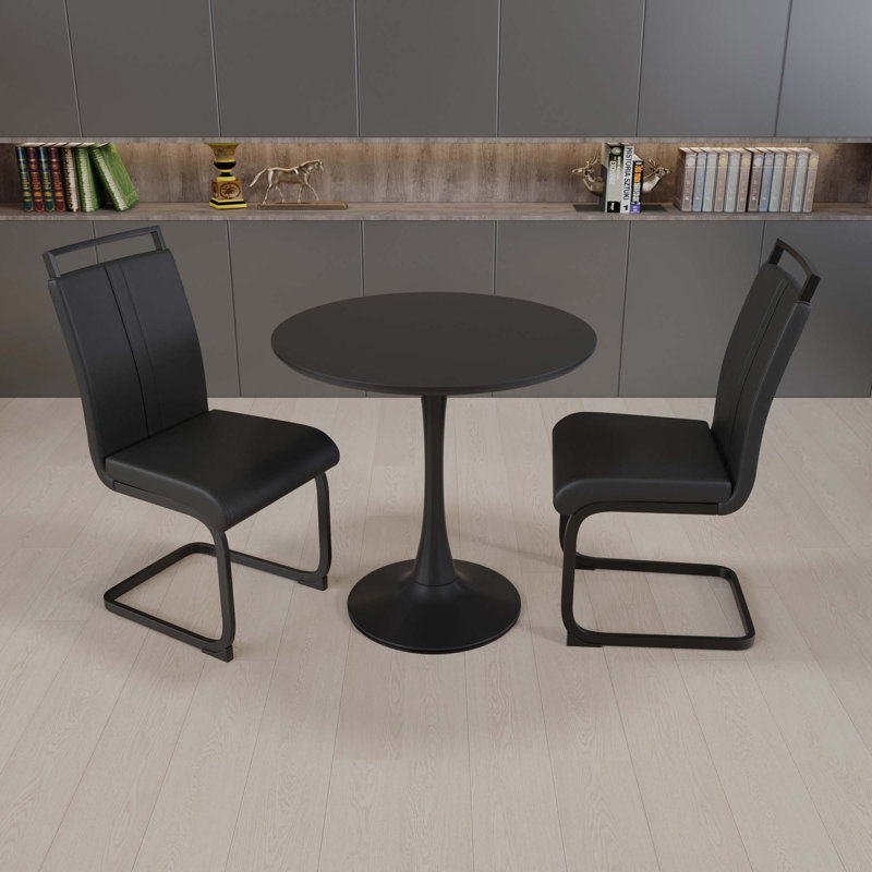 Table de salle à manger 31,5 "circulaire, table de salle à manger tulipe, table de salle à manger pour 2 à 4 personnes, plateau et base en bois aggloméré et 2 chaises de salle à manger en métal