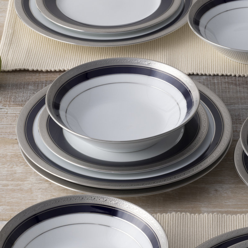Service de table 12 pièces Noritake Crestwood Cobalt Platinum, service pour 4