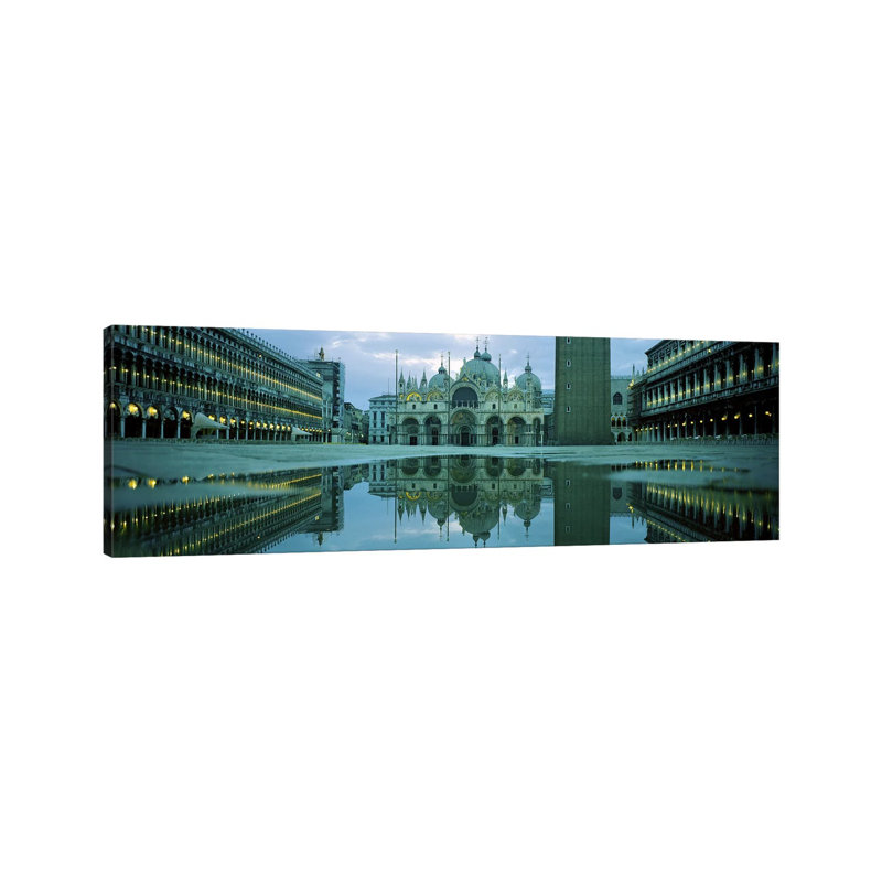 Reflection Of A Cathedral On Water, St. Mark's Cathedral, St. Mark's Square - Wrapped Canvas Panoramic Print