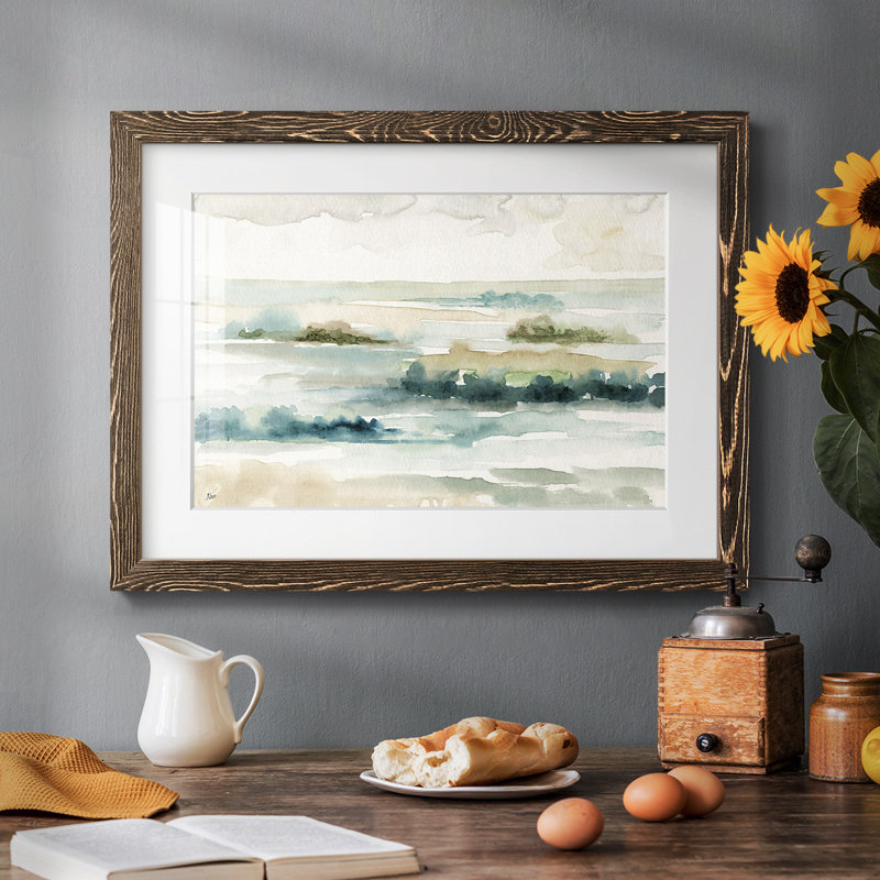 Panorama pastel encadré sur papier, H 26 po x l 38 po, Noyer