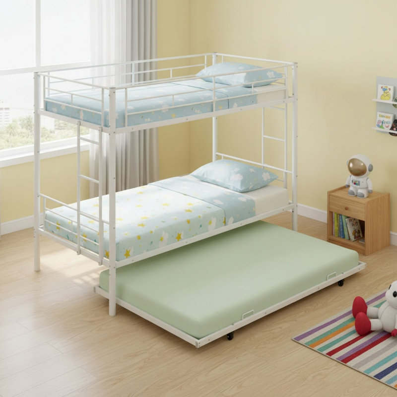 Lit superposé simple au-dessus d'un lit simple en métal avec lit gigogne pour adolescents et adultes, Blanc