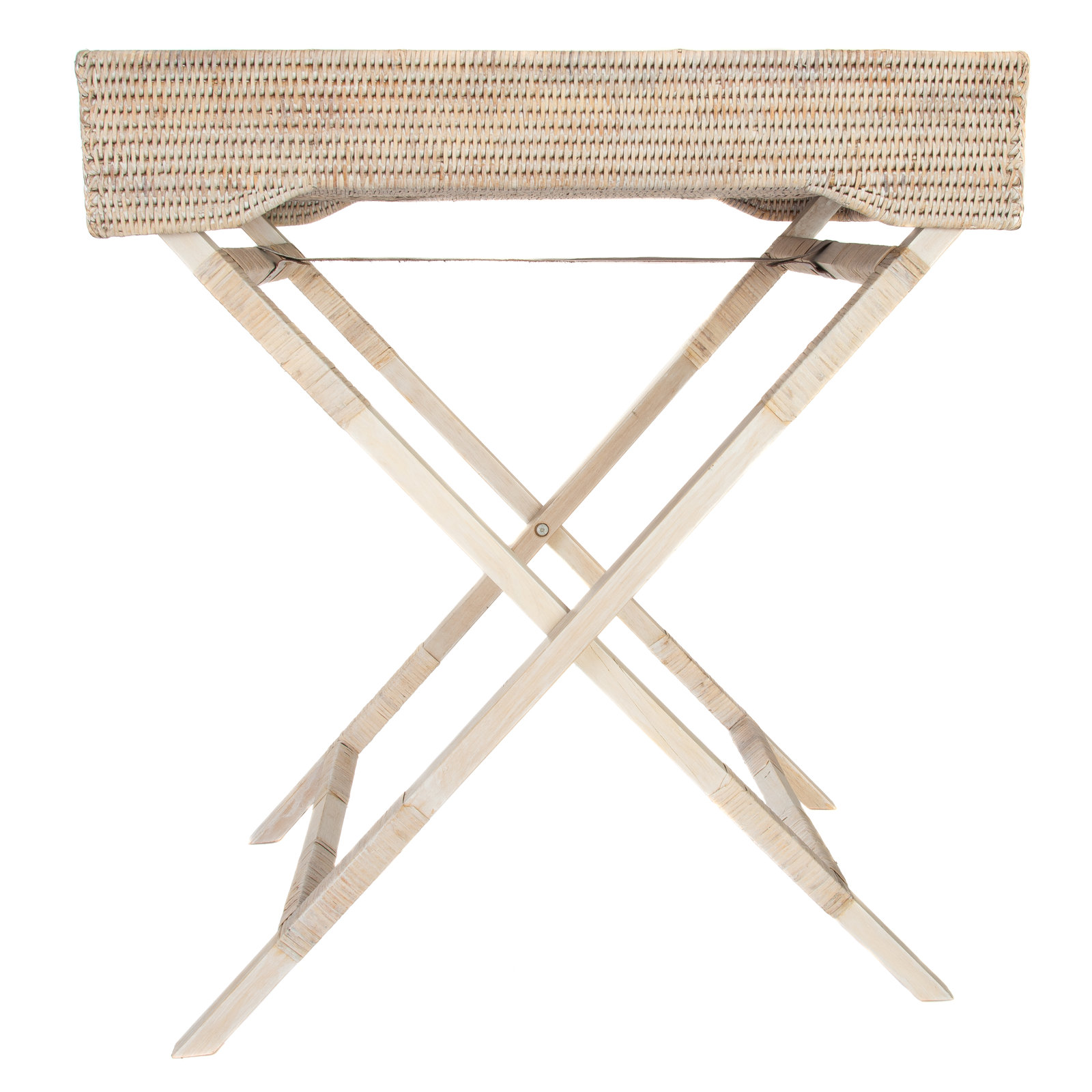 Artifacts Rattan Tray Top End Table, White Wash