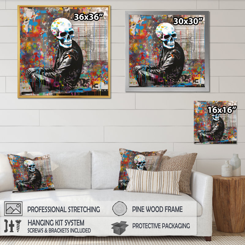 Edgy Skull Street I sur toile, H 16 po x l 16 po x P 1 po, Toile tendue