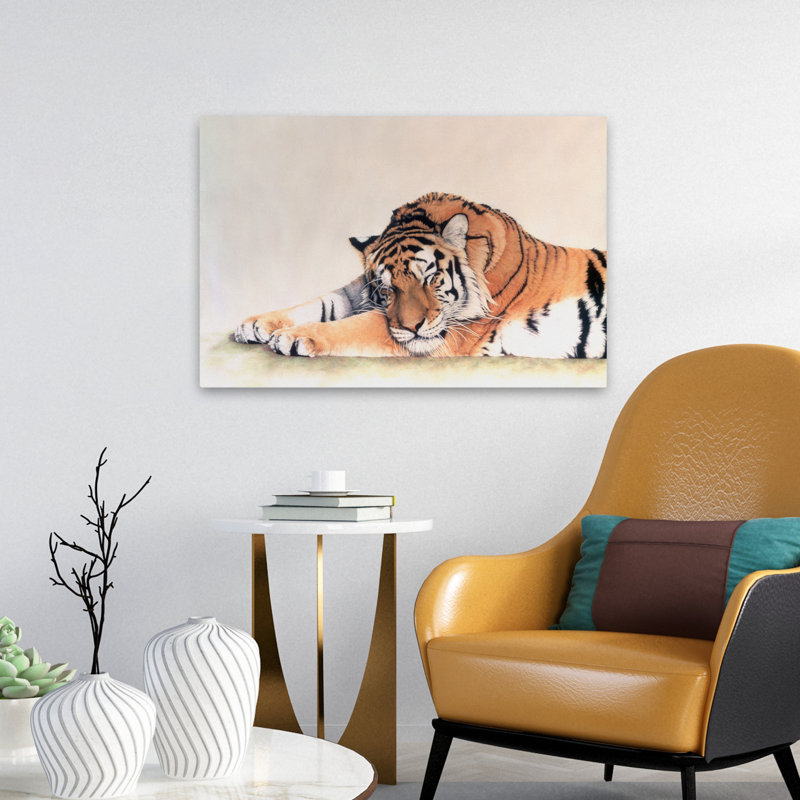 Tigre endormi - animaux, chats, nature, faune, tigres, art, H 24 po x l 16 po