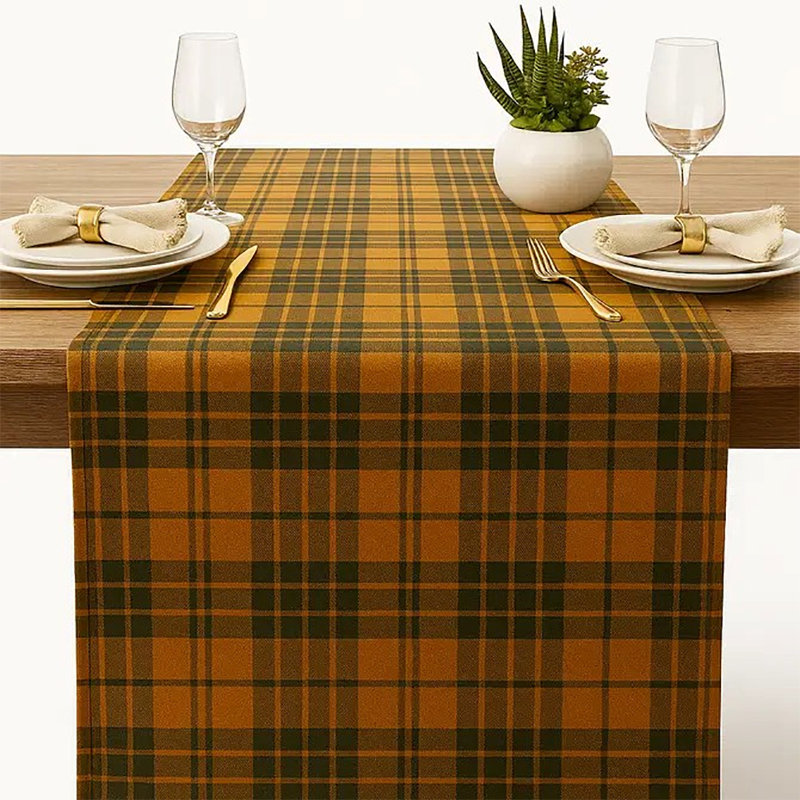 Chemin de table écossais vert rustique 16 po x 72 po Tartan, Jaune