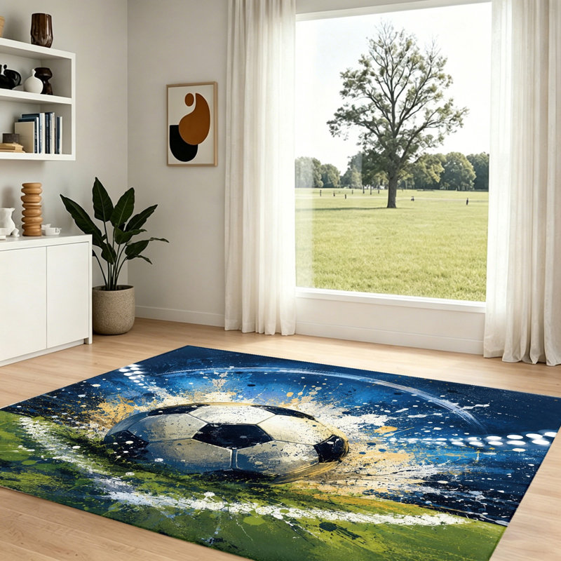 Dynamic Soccer Splash Area Rug, Sports Themed Floor Decor, Vibrant Abstract Art Carpet for Living Room, Bedroom, Playroom, Game, Man Cave, Boys, Fan Gift