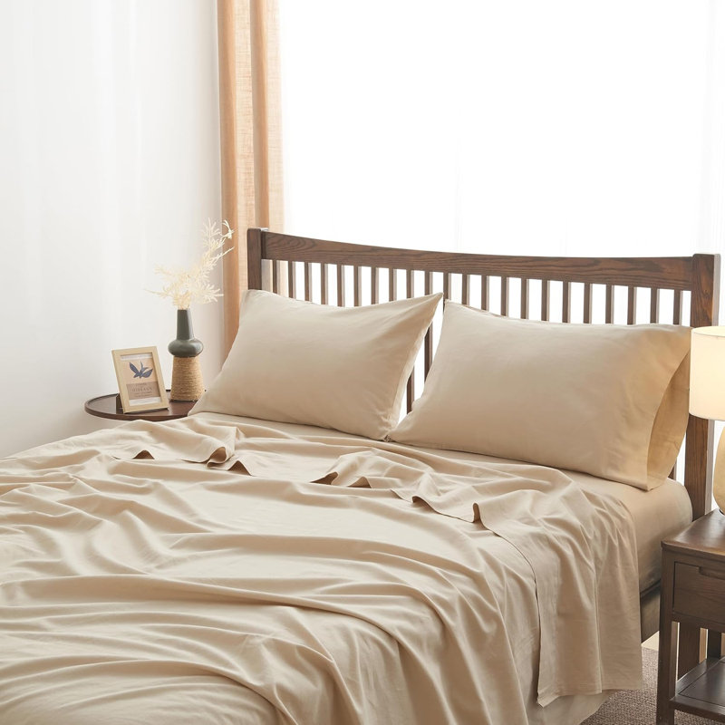 Belgian Linen Sheet Set Solid Color Natural Flax Cotton Blend Soft Breathable Farmhouse Bedding, Linen