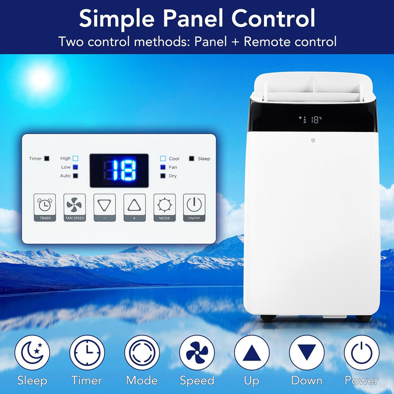 Puissant climatiseur portatif de 14 000 BTU - 2 climatiseurs CA 3-en-1 avec télécommande, ventilateur et déshumidificateur - Refroidit les pièces jusqu'à 750 pieds carrés - 3 vitesses - Balançoire automatique - Mode veille - Minuterie 24H - Caractéristiques: 2