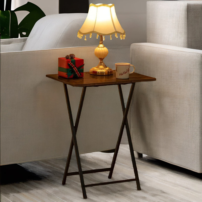 Chidera Rustic Wooden 2 Piece Side Table Set Folding Living Room Home Furniture