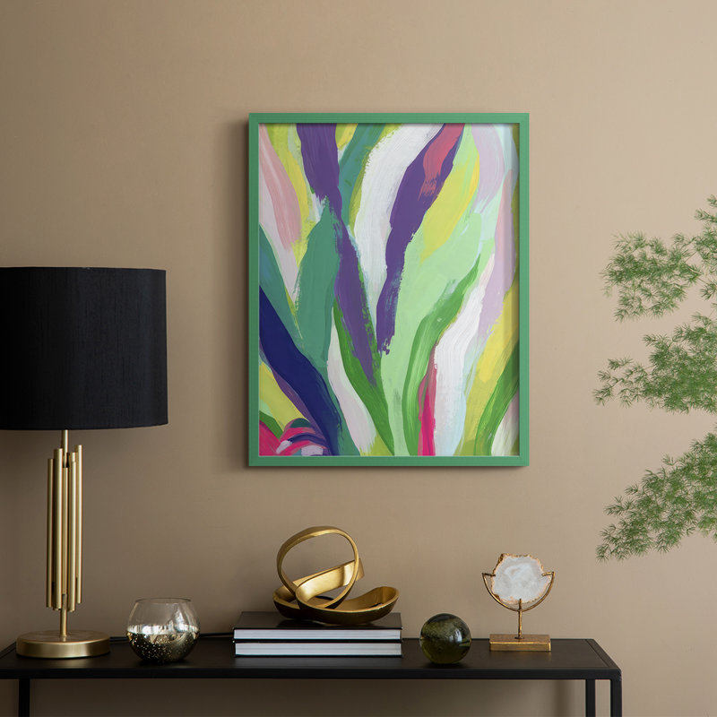 «Bright Tropical Abstraction», reproduction encadrée en V - bois massif, Vert, 21" H x 17" W