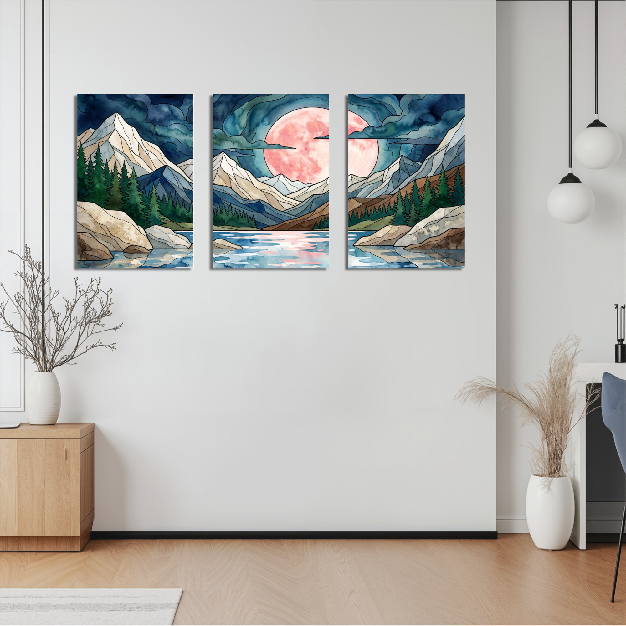 Winston Porter Mountain Landscape With Full Moon And Lake Canvas ...